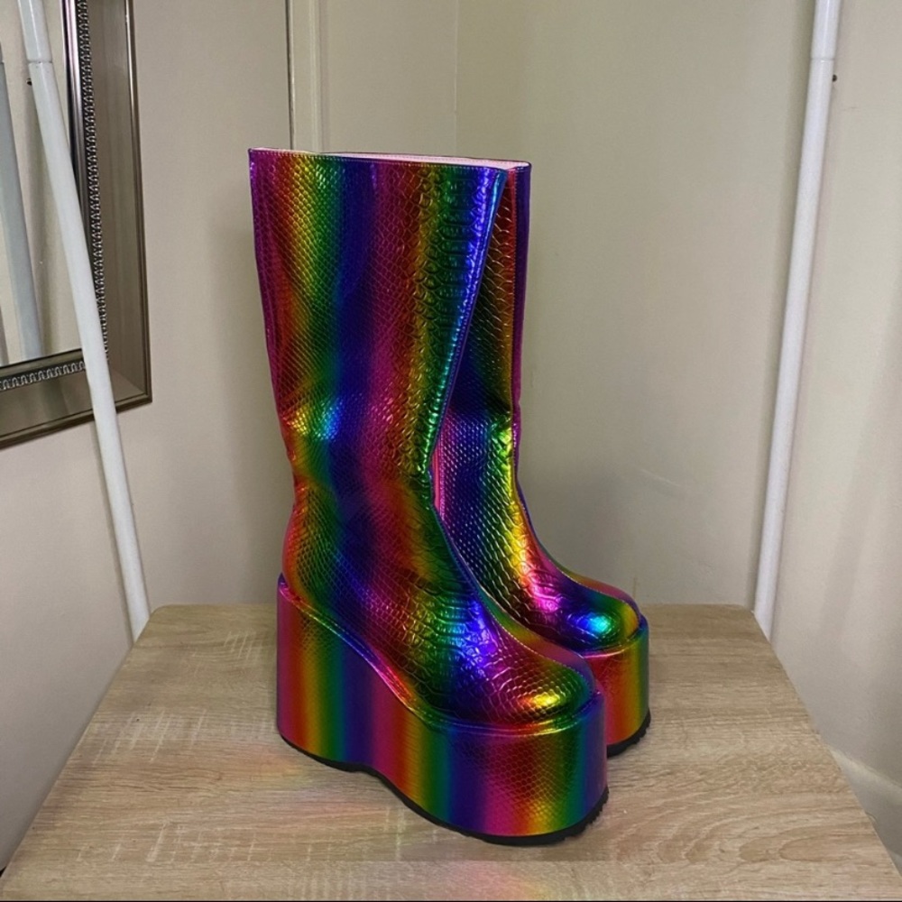 DOLLS KILL Rainbow Platform Boots